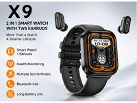 Montre connectée 2 en 1 Custom Logo X9 avec écouteurs TWS intégrés, boîtier métallique résistant à l'eau, écran et suivi d'activité physique