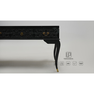 Table de toilette de luxe avec plateau en verre, ensemble de table basse rectangulaire en bois noir avec pieds courbes pour salon, table de toilette avec plateau en verre - Product Image 2