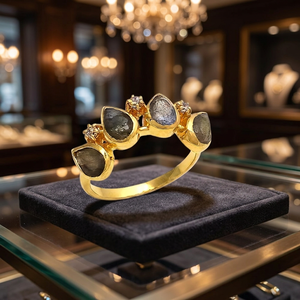 Anillo Cuádruple de Oro Amarillo con Cuatro Piedras de Zirconia Chapadas en Rodio de Diferentes Colores - Product Image 4