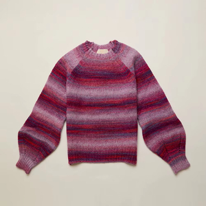 Bán buôn màu hồng tím gradient sọc áo len lỏng bóng tay áo Crew Neck dệt kim Mohair pha trộn Gradient màu áo thun - Product Image 1