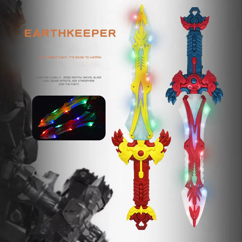 La espada luminosa para niños más populares, juguetes de espada iluminados giratorios para niños con sonido