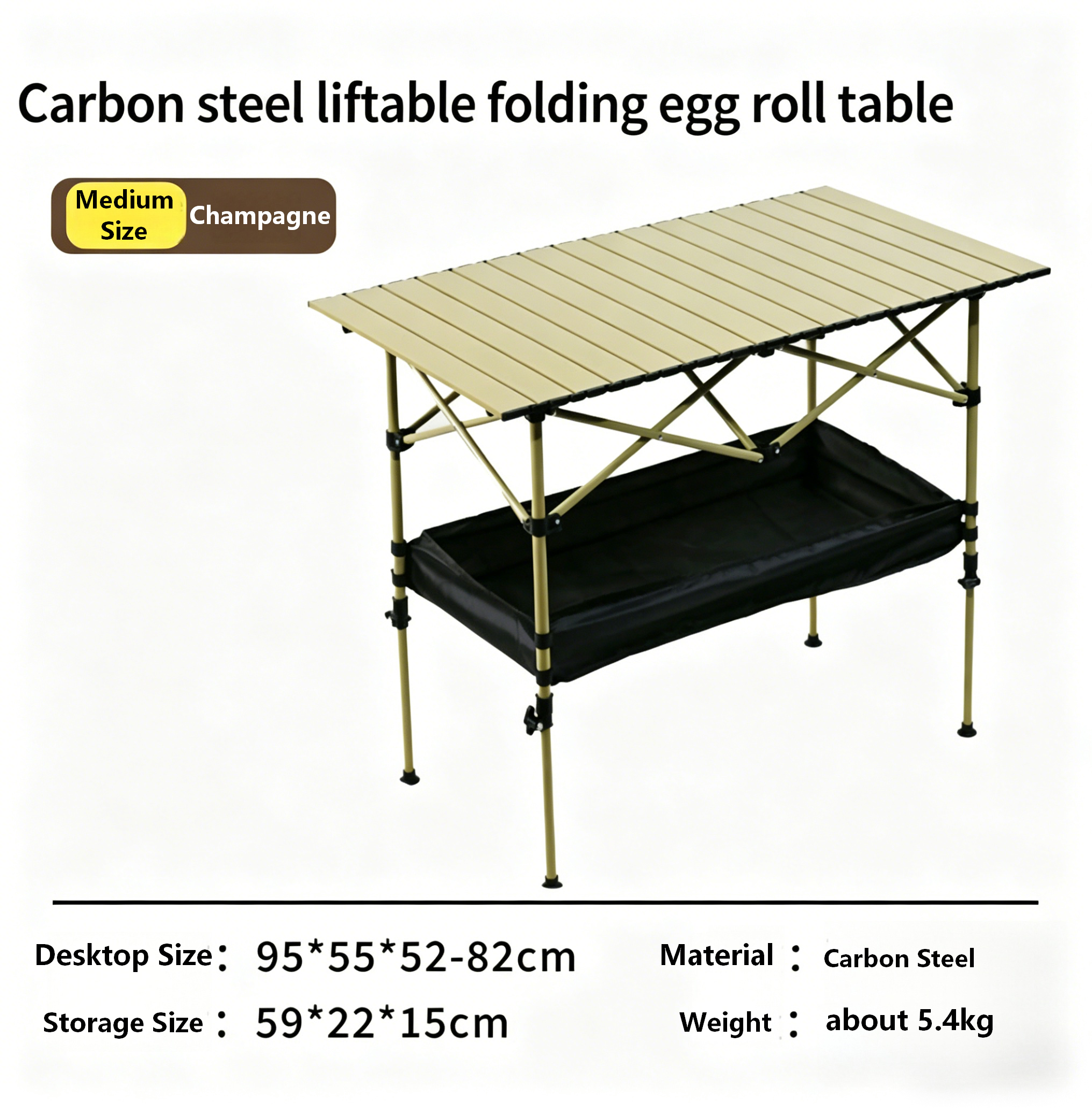 95 Champagne-colored (height-adjustable mesh bag) Folding table