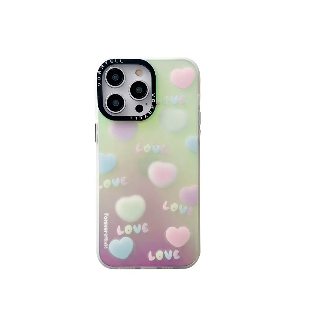 3D Love Print Colours Lens Exact Protection Phone Case for iPhone Suitable for Lovers