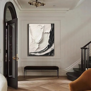 Pintura al Óleo Abstracta Dinámica en Blanco y Negro con Textura, Hecha a Mano, Original, Grande, para Decoración de Pared - Product Image 6