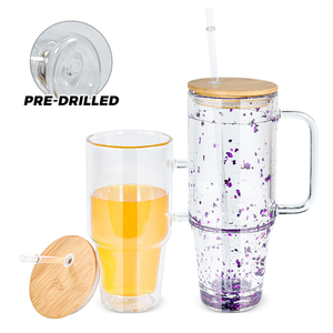30oz 40oz a doppia parete di sublimazione bicchiere di vetro con manico a forma di bottiglia con coperchio in legno e paglia di vetro - Product Image 2
