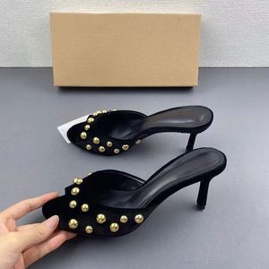 Babouches Femme 2025 Nouvelle Collection Tendance à Pois Bout Ouvert en Soie Mules Femme Talons Chaton Bas 2025 - Product Image 4