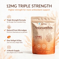 LuvVita Astaxanthine Naturelle 12mg Gélules Molles Triple Force Soutien Antioxydant pour la Santé de la Peau, des Yeux et des Articulations Complément Végétalien Sans OGM