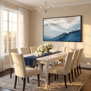 Pintura Texturizada de Olas Azules y Blancas, Lienzo Grande Minimalista Hecho a Mano, Obra de Arte para Hotel, Decoración del Hogar, Arte Decorativo de Pared - Product Image 2