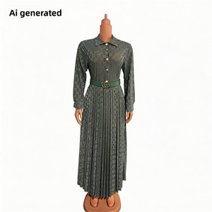 Abito chemisier da donna <span class=keywords><strong>taglie</strong></span> <span class=keywords><strong>forti</strong></span> in poliestere a maniche lunghe, plissettato, a trapezio, con vita definita e stampa G, nuova collezione autunno 26 - Product Image 5