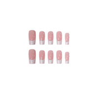 Vente en gros de faux ongles à la française en ABS, bouts d'ongles longs, effet perlé, faux-ongles simples à presser
