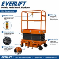 Plateforme élévatrice à ciseaux Everlift 8m 10m 12m 14m, plateforme de travail en hauteur électrique, nacelle hydraulique automotrice CE pour maintenance