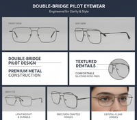 Lunettes de Lecture à Double Pont Noir Gris à Motif Carré Unisexe Durables et Confortables pour Affaires Décontractées, avec Étui en Métal