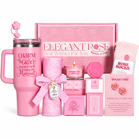 Tumbler Stainless Steel 40oz dengan Gagang dan Sedotan, Dinding Ganda Vakum, Mug Perjalanan Tema Mawar, Kotak Hadiah untuk Wanita