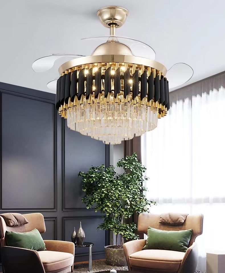Hot 42 Inch Dimmable Modern Led Ceiling Fan with Lamp Crystal Luxury Chandelier Lighting,bedroom Chandelier with Fan