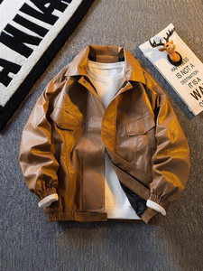 Chaqueta de Cuero PU Vintage 2025 para Hombre, Chaqueta de Trabajo de Marca Moderna y a la Moda para Primavera y Otoño |   Color y Estilo Personalizables - Product Image 4