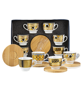 Ensemble de tasses à café et soucoupes en porcelaine de luxe moderne de 12 pièces au design arabe, boîte cadeau de voyage en bois écologique, marque <span class=keywords><strong>YOUZE</strong></span> - Product Image 5