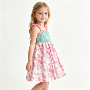 Vestito Estivo per Bambine con Stampa Mucca e Stelle Rosa e Verdi, Senza Maniche, Casual, OEM ODM - Product Image 4