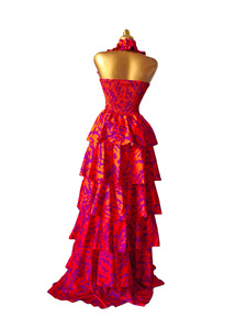 Robe longue smockée pour femme, imprimée deux couleurs, avec volants, pour soirée, grandes tailles S-2XL - Product Image 4