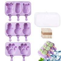 Lot de 3 moules à glaces réutilisables en silicone sans BPA, motifs de dessins animés, avec 3 couvercles et 150 bâtonnets pour les grossistes