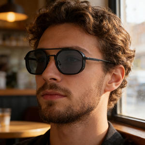 Polo Haus Lunettes de soleil à monture carrée pour hommes, en métal, double pont, protection UV400, classe 2, KSL-98290 - Product Image 2
