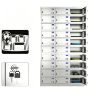 Armoire de rangement à 30 compartiments en acier inoxydable avec serrures à clé, multi-compartiments verrouillables pour plateaux repas, boîtes à lunch, cantine, bureau