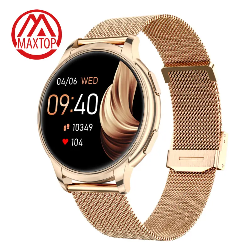Maxtop Fashion Elegant Gold Color Smartwatch Women BT Call Wireless Charger Smart Bracelet Female Ladies Smart Watch