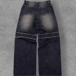 Jeans à jambes larges en denim pour hommes, fabriqués sur mesure par le fabricant, style streetwear, effet délavé - Product Image 5