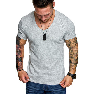 T-shirt da uomo tinta unita con <span class=keywords><strong>scollo</strong></span> a <span class=keywords><strong>v</strong></span> Pullover Casual t-shirt sportiva a maniche corte - Product Image 5