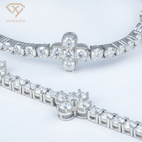 Fabricants en gros de bijoux personnalisés en argent sterling 925, bracelet tennis à breloques en forme de fleur avec moissanite et diamant