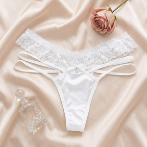 Wholesale Women <b>White</b> <b>Lace</b> Thong Panties Cross Straps Low Waist Sexy Ladies T-back Underwear Elegant Underpants with Bow - Product Image 3