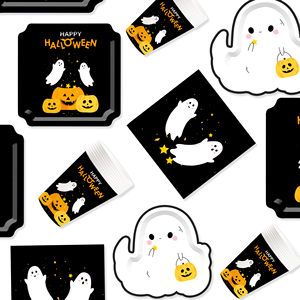 DAMAI Customized Halloween Theme Little Ghost Paper Tableware Set Disposable Paper Plates Cups Napkins Set - Product Image 2