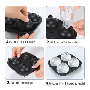 Essentiels d'été : Moules en silicone de qualité alimentaire en forme de balle de golf, réutilisables, faciles à démouler, bac à glaçons avec couvercle, empilables, noirs - Product Image 4