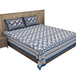 ผ้าปูที่นอนสีน้ำเงินลายพิมพ์ลายชนเผ่า เป็นมิตรกับสิ่งแวดล้อม เกรด A พร้อมปลอกหมอน 2 ใบ ผ้าฝ้าย 300 เส้นด้าย ราคาขายส่ง - Product Image 1