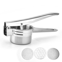 Roestvrijstalen 4-delige zware handmatige multifunctionele aardappelstamper/pureepers voor gladde aardappelpuree, groenten en fruit