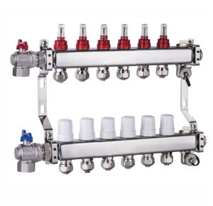 Collecteur <span class=keywords><strong>de</strong></span> <span class=keywords><strong>chauffage</strong></span> radiant hydronique à 7 branches en acier inoxydable, design traditionnel, résistant à l'eau, pour PEX 1 pouce - Product Image 1
