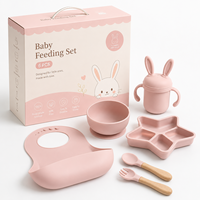 Ensemble d'alimentation pour bébé en silicone en gros avec assiette à ventouse en forme d'étoile, bol et cuillère-fourchette en bois pour tout-petit