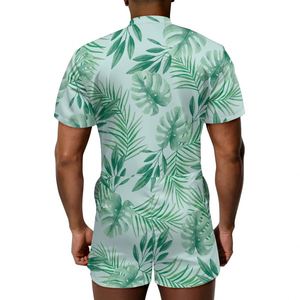 Bán buôn người đàn ông của Romper Jumpsuit lá cọ yếu tố nhiệt đới Hawaii nút lên Áo sơ mi mùa hè bãi biển tổng thể ngắn tay áo trang phục - Product Image 2