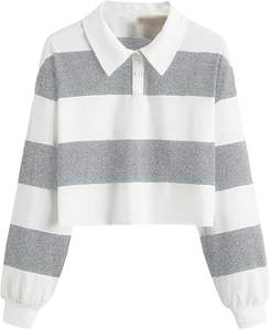 Polo de <span class=keywords><strong>rugby</strong></span> pour <span class=keywords><strong>femme</strong></span> à manches longues et épaules tombantes, avec logo brodé personnalisé et rayures – Grande Vente - Product Image 3