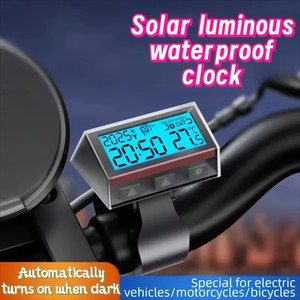 Horloge numérique solaire pour <span class=keywords><strong>moto</strong></span> avec affichage LCD rétroéclairé de la date, du jour et de la température, <span class=keywords><strong>thermomètre</strong></span> étanche avec support pour <span class=keywords><strong>moto</strong></span> - Product Image 6