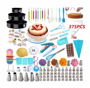 Meilleure vente 375 pièces accessoires d'outils pour gâteaux de couleur avec spatule à glaçage coudée et lisseur de glaçage