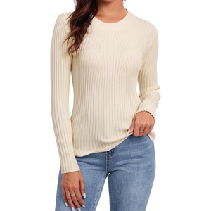 Vente en gros de pulls en tricot pour femmes | Pull à manches longues à col rond de couleur unie | Fabricant de mode OEM automne hiver - Product Image 3