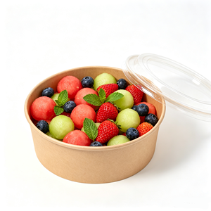 Portable To-Go Disposable Kraft Paper Round <b>Bowl</b> <b>With</b> <b>Lid</b> Eco Friendly Camping Packaging for Fruit Salad Yogurt - Product Image 1