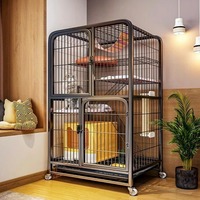 Cage à chat rectangulaire en acier inoxydable, super grande, pliable, à trois étages, avec un design à espace libre et une entrée ouverte pour les chats domestiques