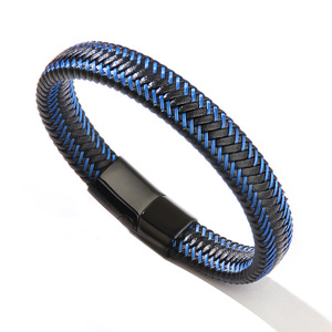 Men's Alloy Leather <b>Bracelet</b> Black Magnetic Clasp Microfiber Weave Geometric Design Gift Jewelry - Product Image 5