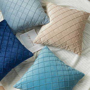 Sarung Bantal Beludru Kristal Lipit Pinch Pleated, Sarung Bantal Hias Solid untuk Dekorasi Rumah, Penutup Ritsleting Tersembunyi 50*50cm - Product Image 1