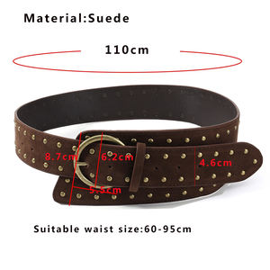 Ceintures en cuir synthétique pour femmes avec rivets pour manteaux et robes, <span class=keywords><strong>ceinture</strong></span> large pour femmes, <span class=keywords><strong>ceinture</strong></span> en daim cloutée avec boucle en laiton antique - Product Image 2