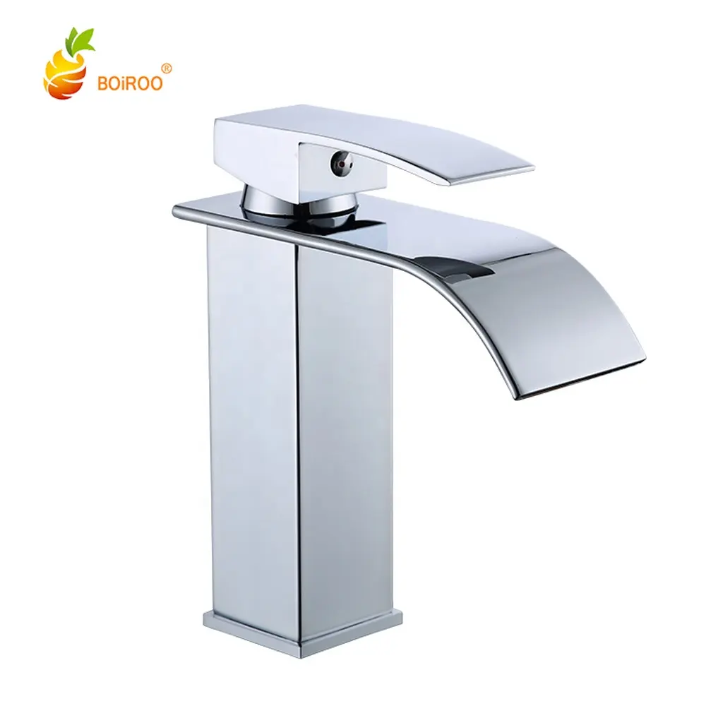 BOiROO 304 Stainless Steel Brass Bathroom Single Hole Basin Waterfall Hot and Cold Mixed Water Faucet Washbasin tap