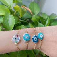 Perles d'eau douce simples peintes œil de diable, paillettes bleues, plaqué or, chaîne en laiton, émail, Bracelet réglable, bijoux