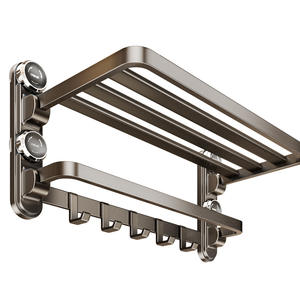 Estante de almacenamiento plegable de pared para baño con 2 barras y toallero de succión en gris plomizo Blue Vine - Product Image 3