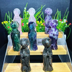 Grabado de fábrica Precio al por mayor Producto natural Guanyin Crystal Crafts Estatua de la diosa de la Misericordia Para adorno para regalo